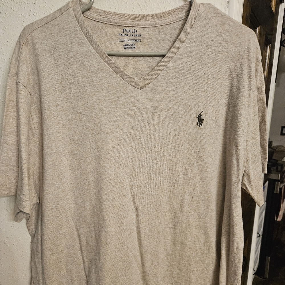 Polo by Ralph Lauren Tan And Grey Short Sleeve V Neck  Tee Set Of 2 Size XL